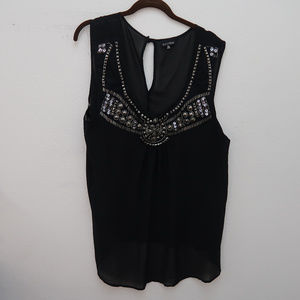 Zenobia Black Deep Scop Neck Sequins Tank Top
